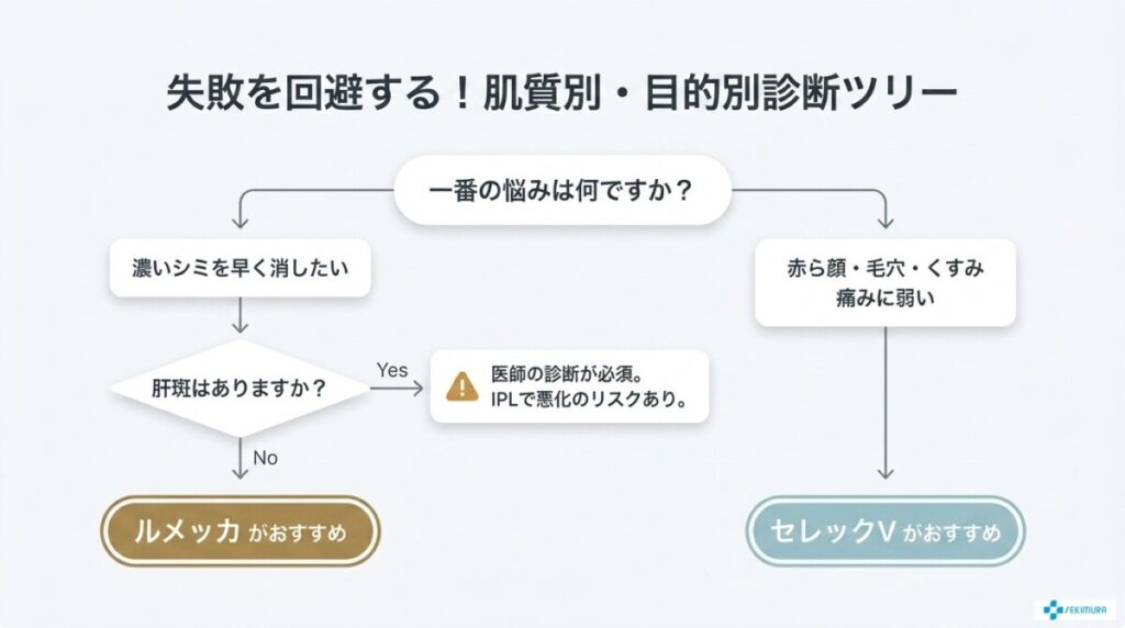 失敗リスクを回避！肝斑・ダウンタイムから見る安全性の違いの図解