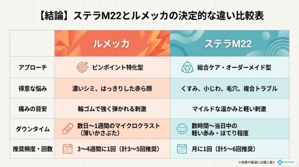 ステラm22 ルメッカ 違い 特徴と期待できる効果の図解