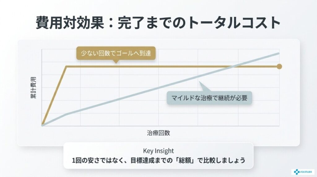 ルメッカ セレック 違い 完了までの推奨頻度とトータルコスト（コスパ）比較の図解