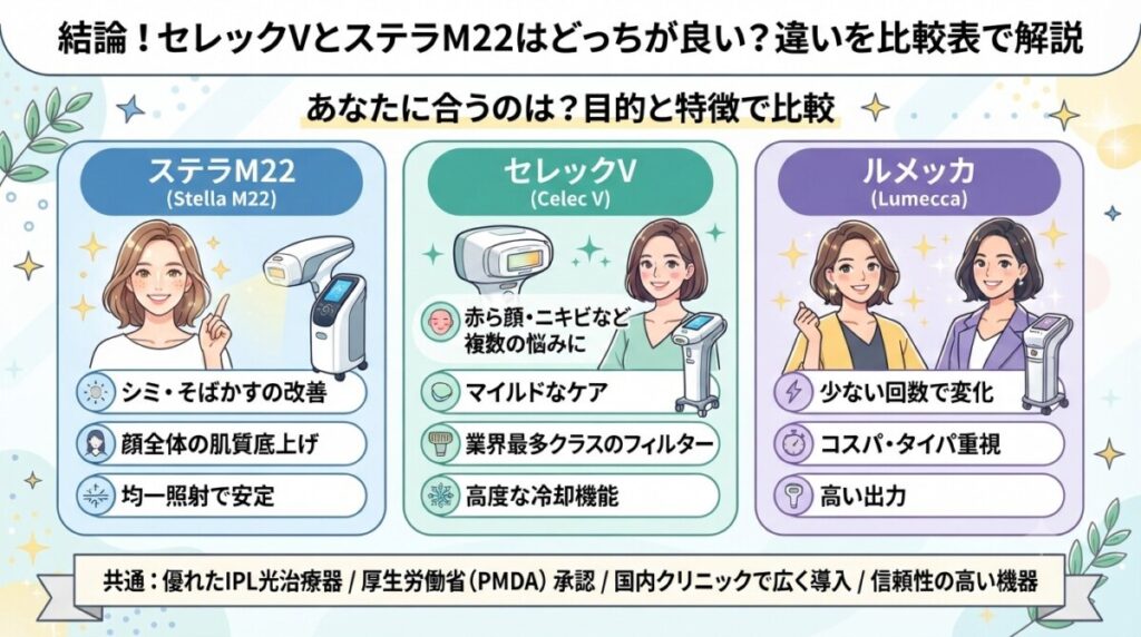 「結論!セレックVとステラM22はどっちが良い?違いを比較表で解説」の図解画像