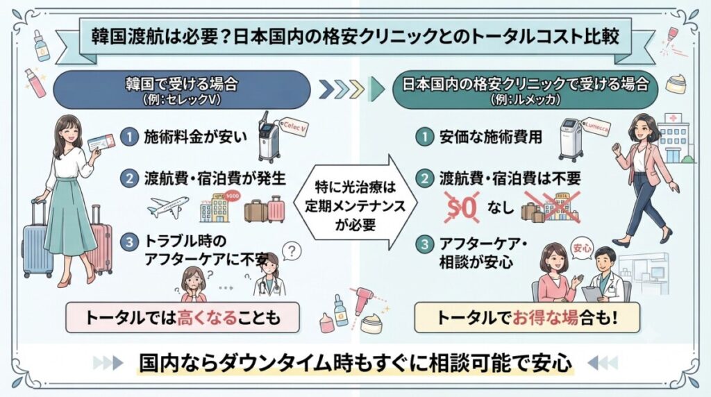 「韓国渡航は必要?日本国内の格安クリニックとのトータルコスト比較」の図解画像