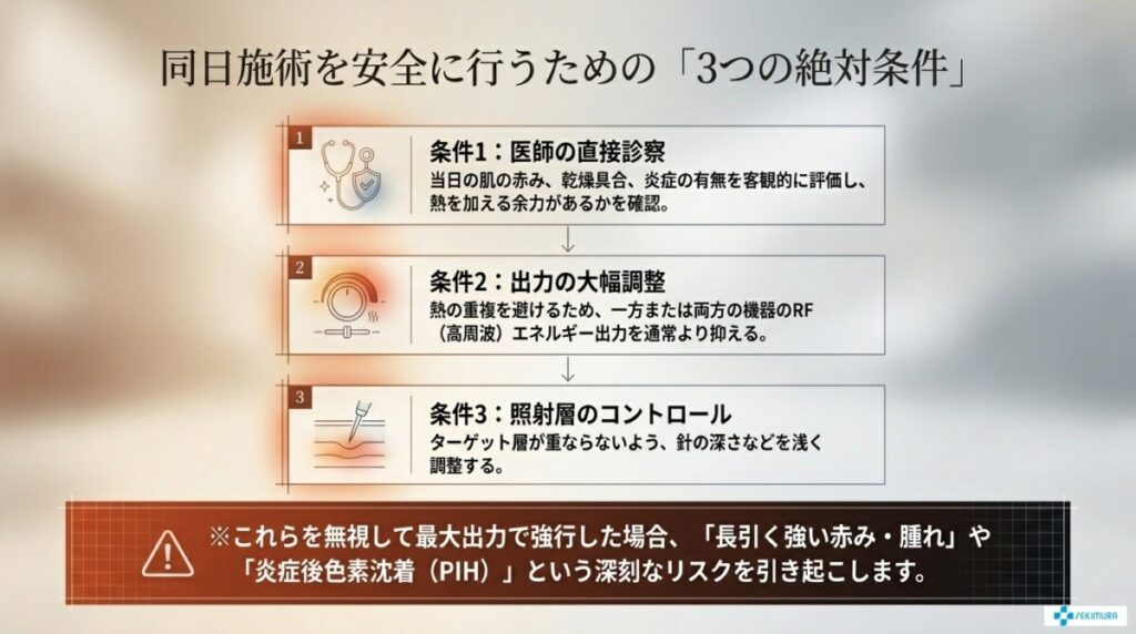 同日施術が可能な場合の条件とは？（出力調整と肌状態の確認）