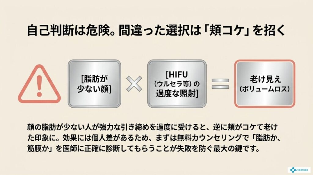 【注意点】頬コケ(ボリュームロス)のリスクについて