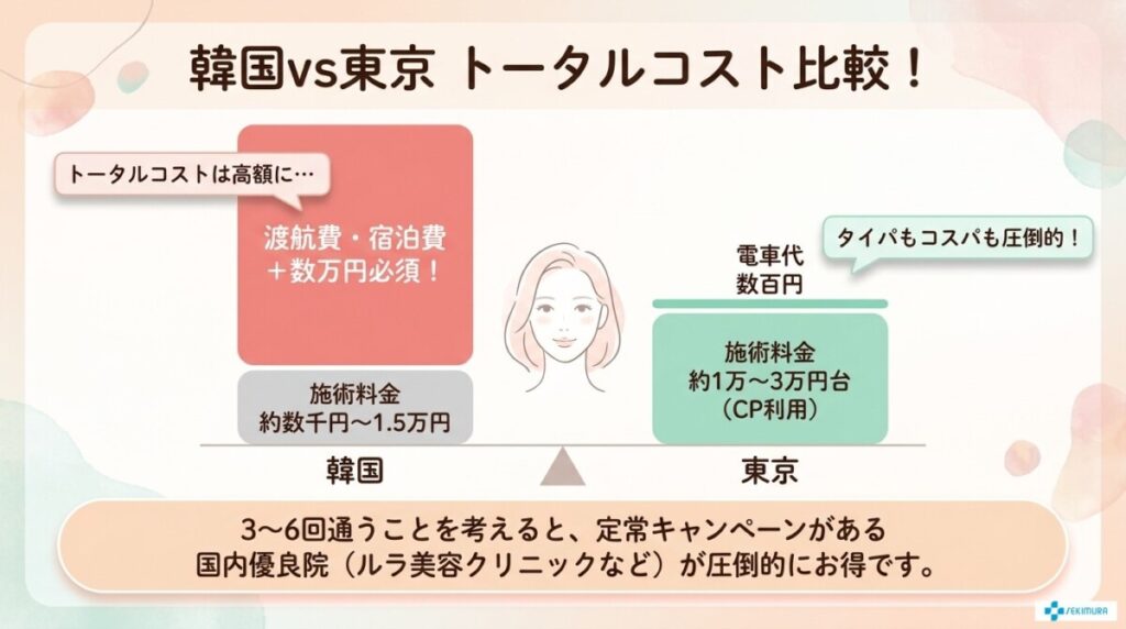 韓国vs日本トータルコスト比較!インモードは東京で受けるのが安い?