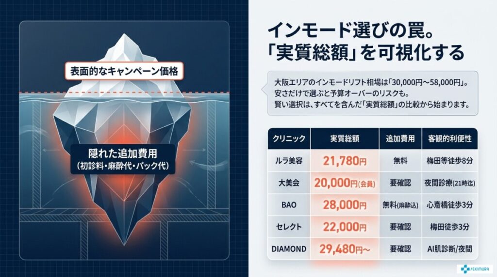 大阪エリア主要クリニックの実質総額・利便性比較