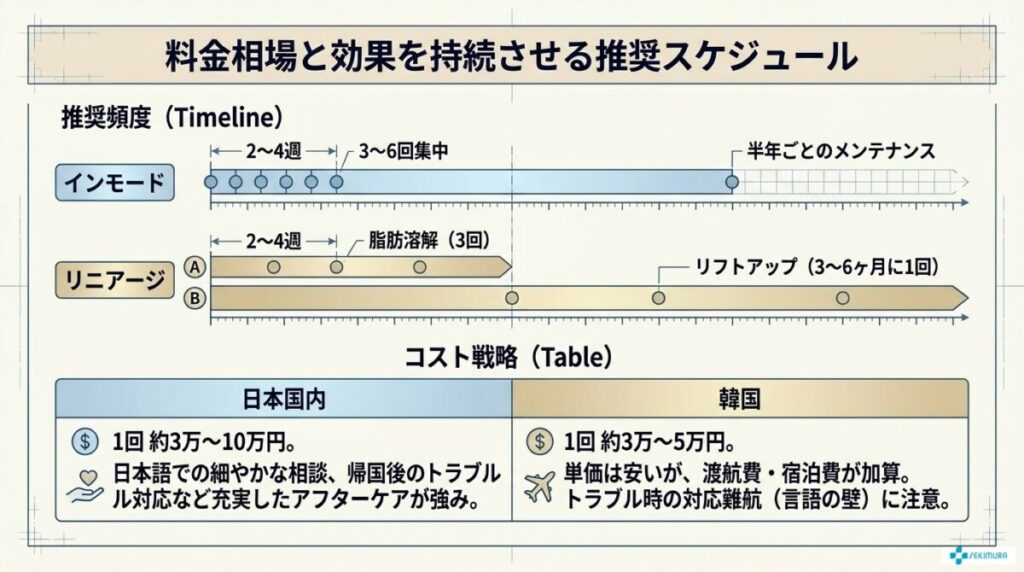 インモードとリニアージの料金相場と推奨頻度の違い