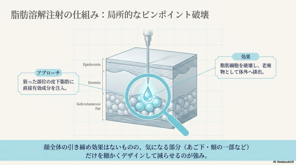 ピンポイントで顔の脂肪を減らしたいなら「脂肪溶解注射」がおすすめ