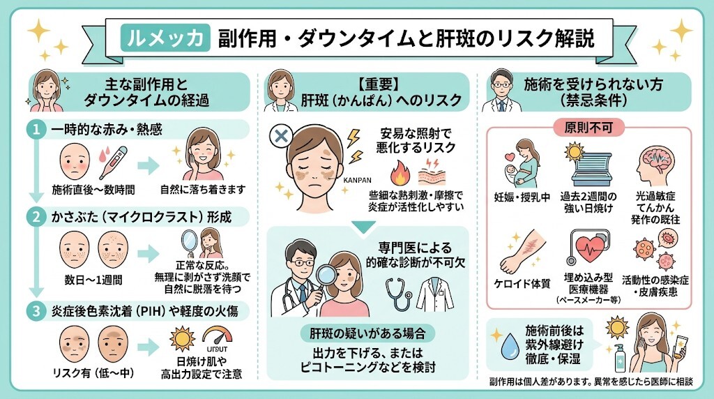 ルメッカの副作用・ダウンタイムと肝斑(かんぱん)へのリスクをわかりやすく図解