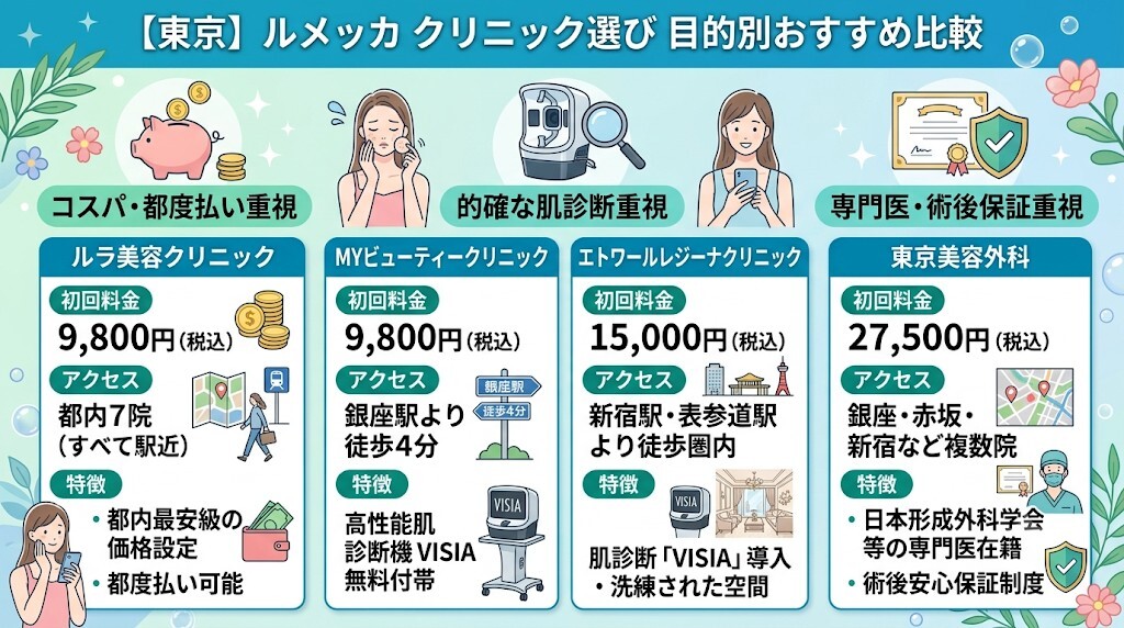 迷ったらここ！東京のルメッカ目的別おすすめ比較マトリクスをわかりやすく図解