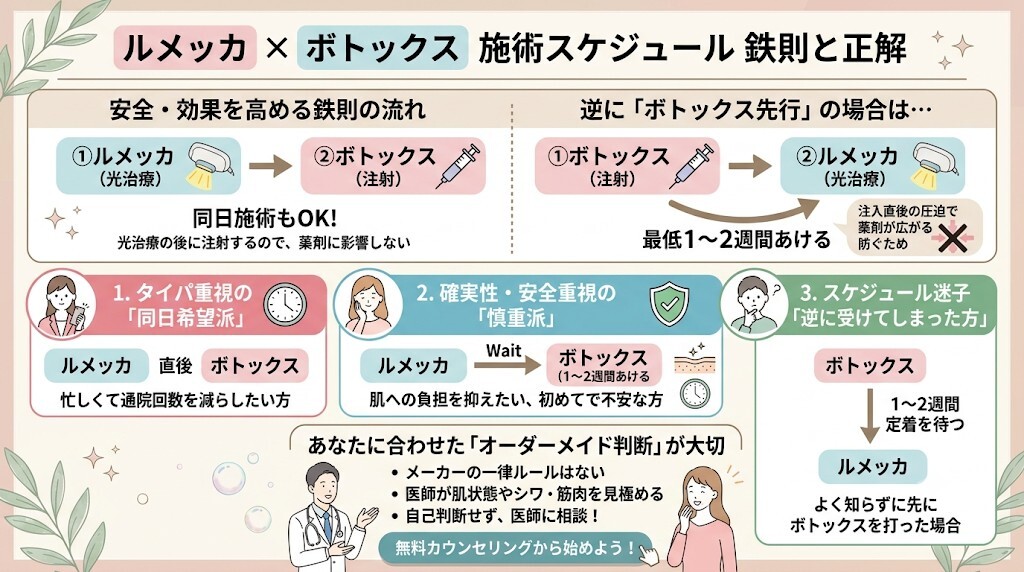 【結論】ルメッカとボトックスの適切な間隔と順番の正解をわかりやすく図解