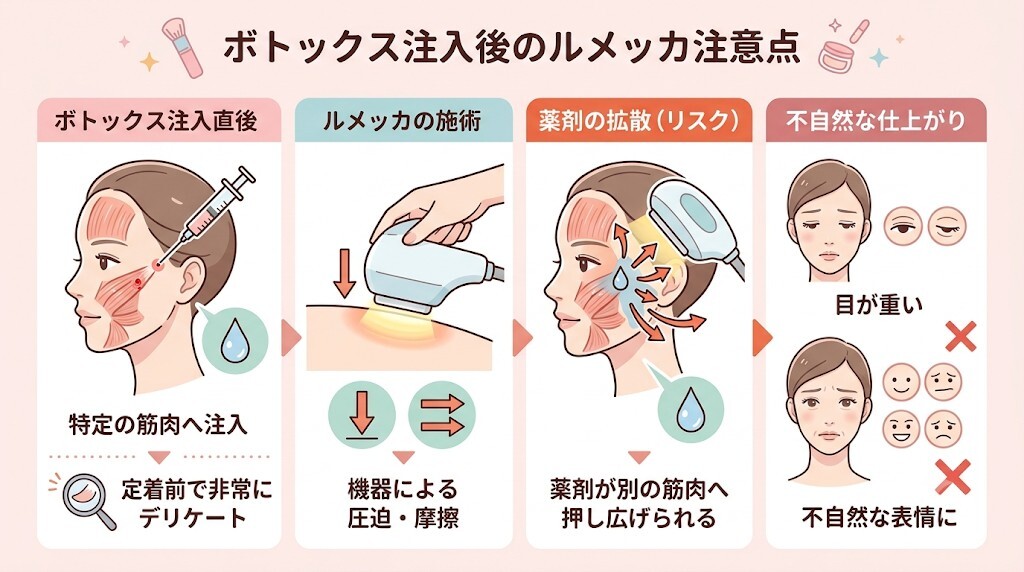 熱よりも注意すべき?ボトックス注入直後の「摩擦・圧迫リスク」をわかりやすく図解