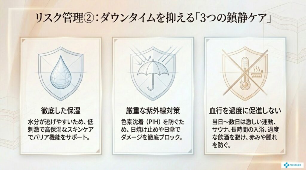 4-2. 同日施術後のダウンタイムの具体的な3つの鎮静方法とは？
