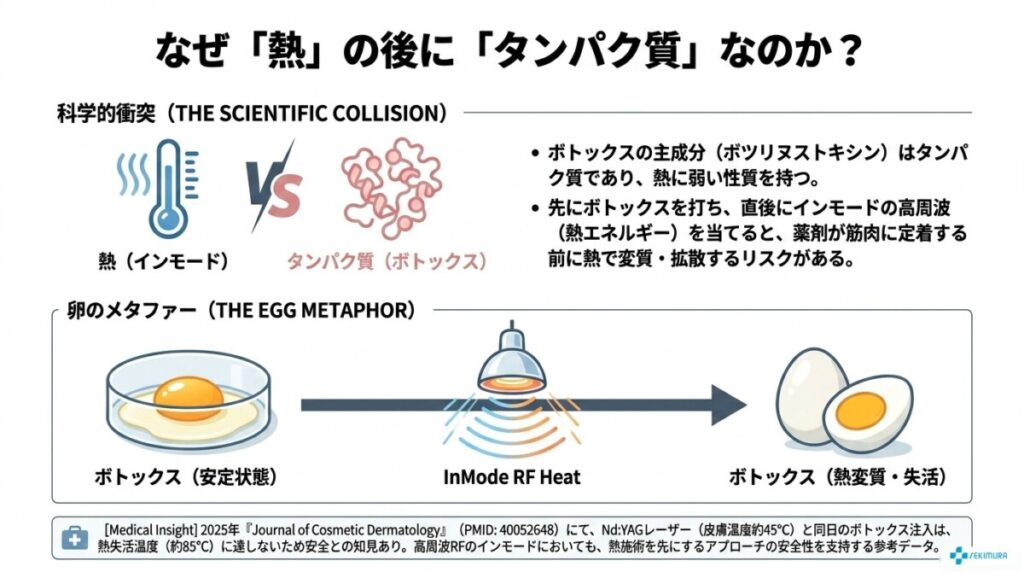 メカニズム解説：なぜ「インモード（熱）」→「ボトックス（タンパク質）」なのか