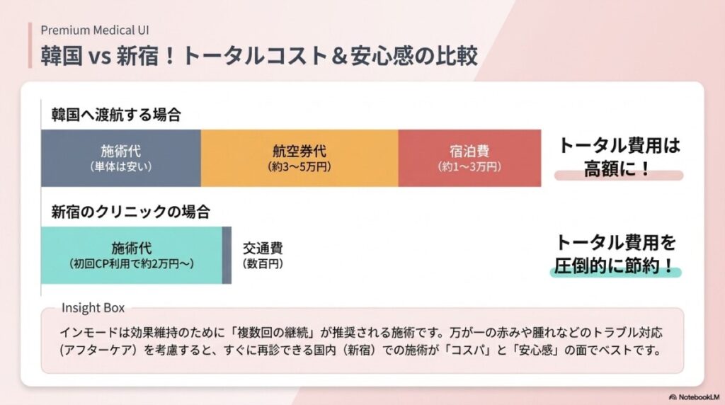 韓国vs新宿!インモードを安く受けるためのトータルコスト比較