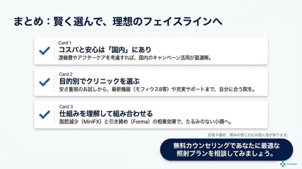まとめ:たるみを引き締めたいならまずは無料カウンセリングへ