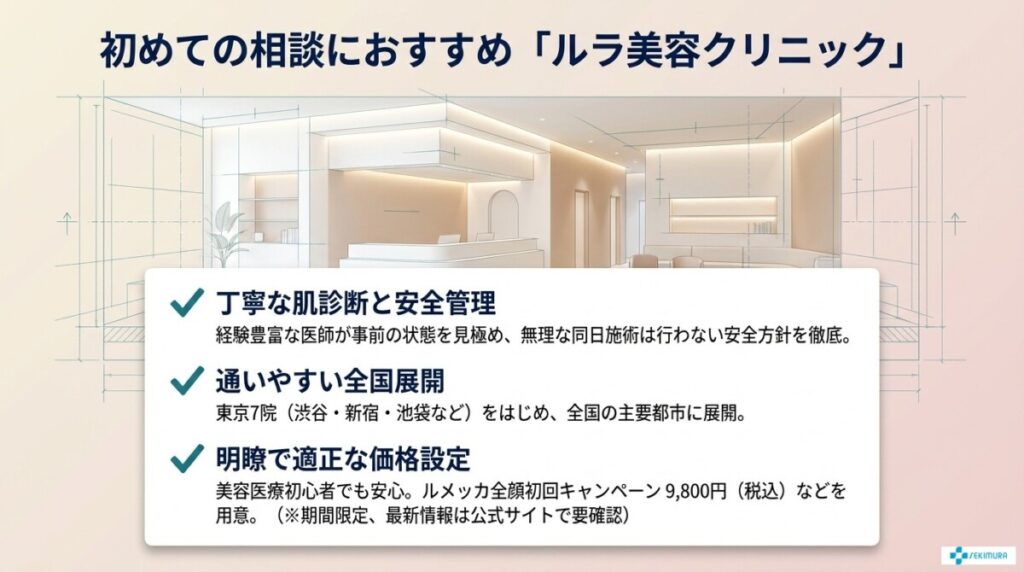 丁寧な肌診断と適正価格で選ぶなら「ルラ美容クリニック」がおすすめ