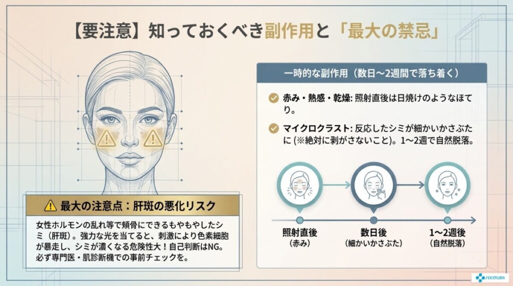 【要注意】ルメッカの副作用・禁忌（赤み、火傷、肝斑の悪化リスク等）を解説