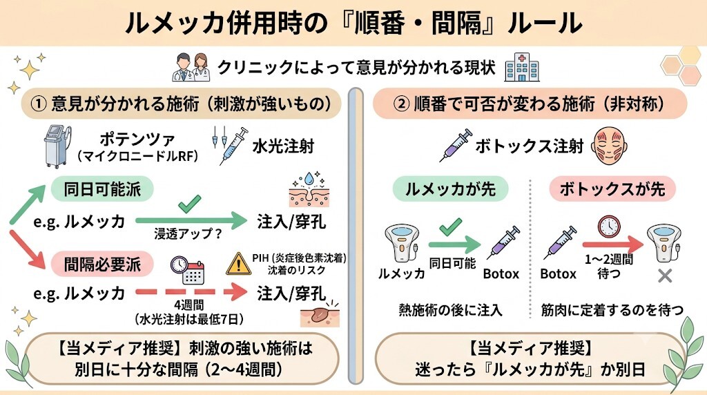 【要注意】ルメッカ併用時の順番・間隔のルールと当メディアの推奨解をわかりやすく図解