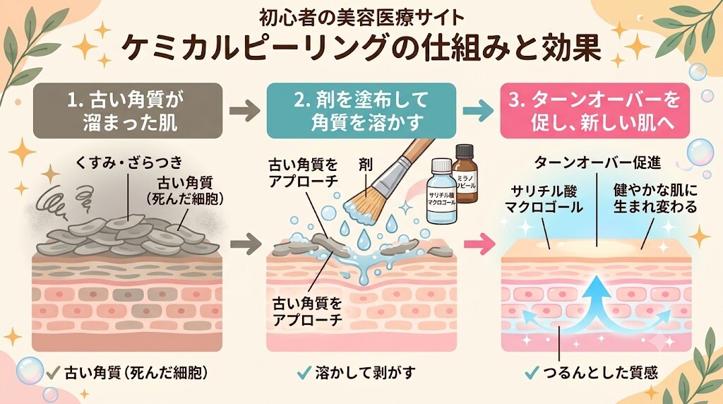 ケミカルピーリング(1〜2週間以上の間隔推奨)をわかりやすく図解