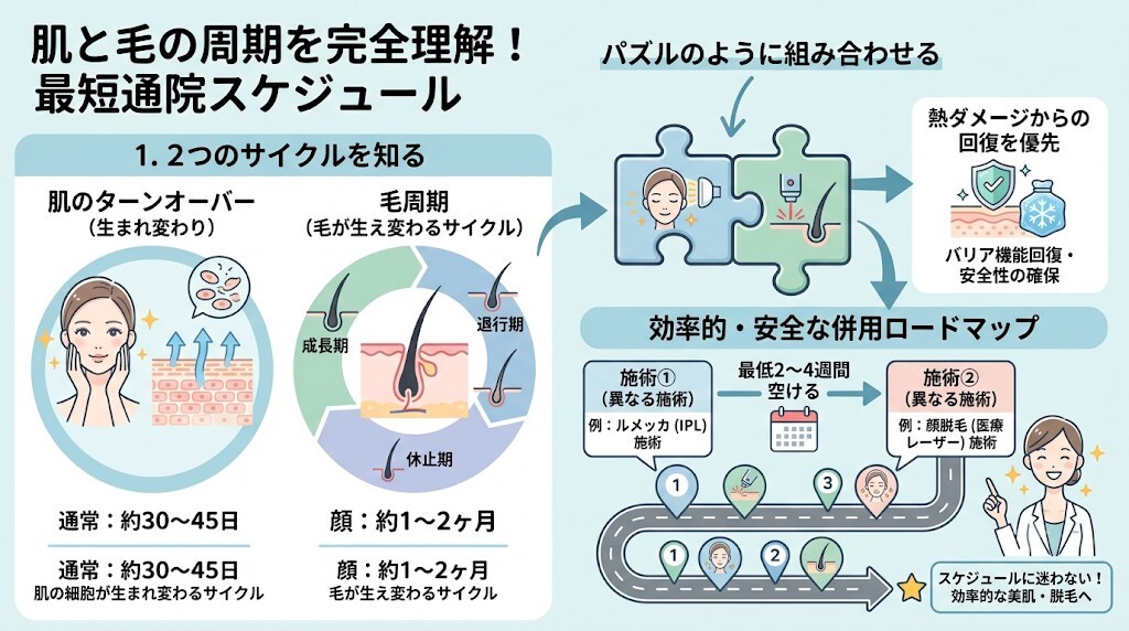 毛周期とターンオーバーに合わせた最短スケジュールカレンダーをわかりやすく図解