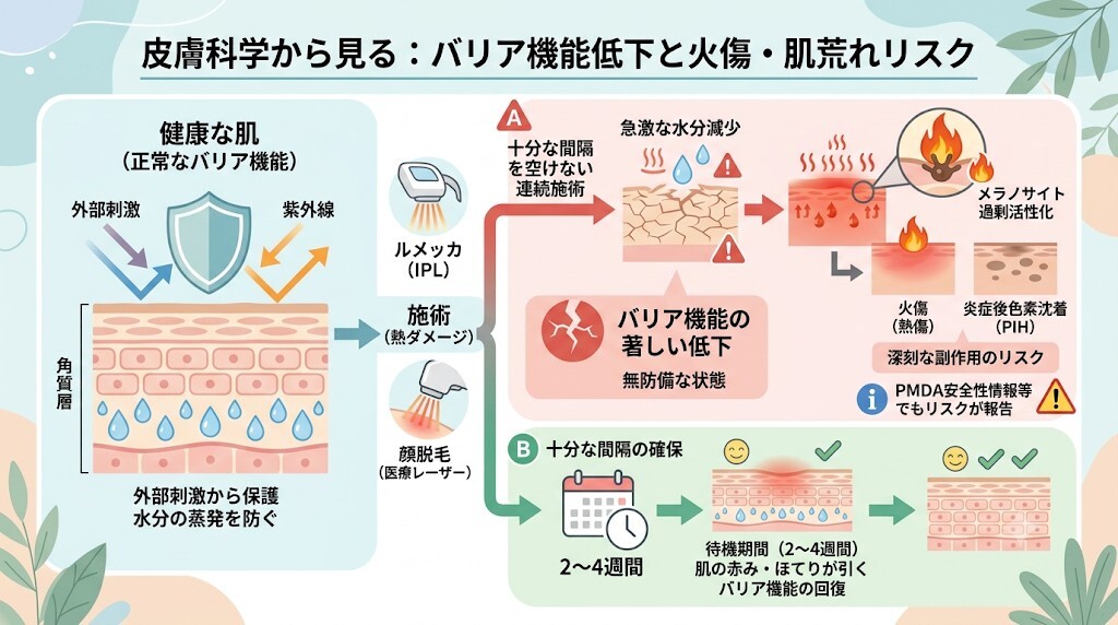 皮膚科学から見るバリア機能低下と火傷・肌荒れのリスクをわかりやすく図解