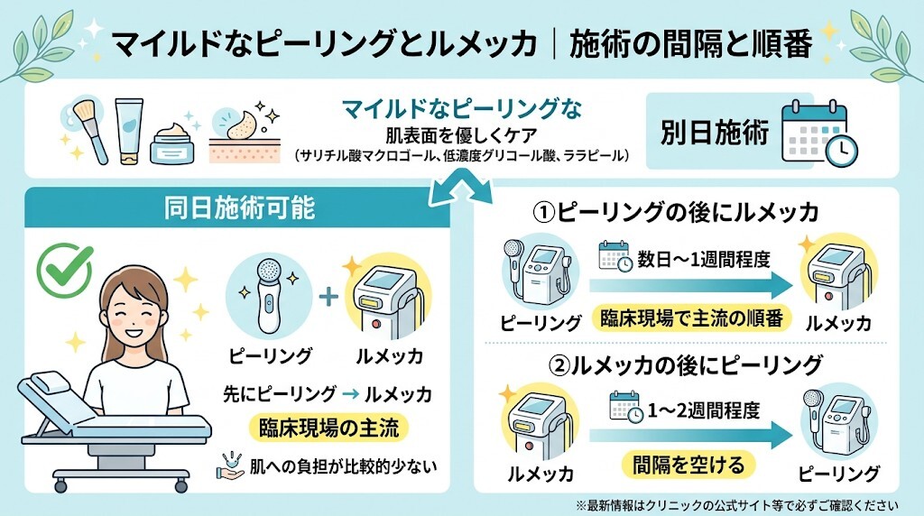 1. マイルドなピーリング（サリチル酸・ララピール等）の間隔と順番をわかりやすく図解