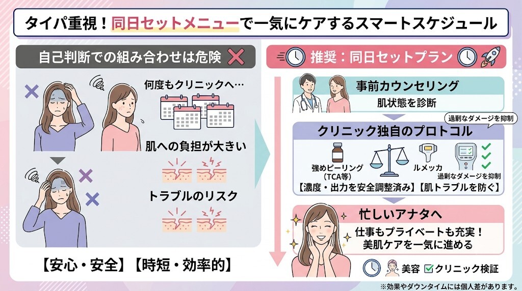 1. タイパ重視！同日セットメニューで一気にケアするスケジュールをわかりやすく図解