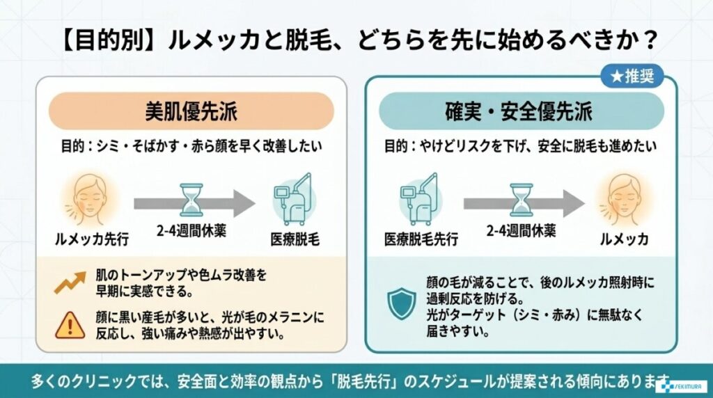 【目的別】ルメッカと脱毛、どちらを先に始めるべきか?