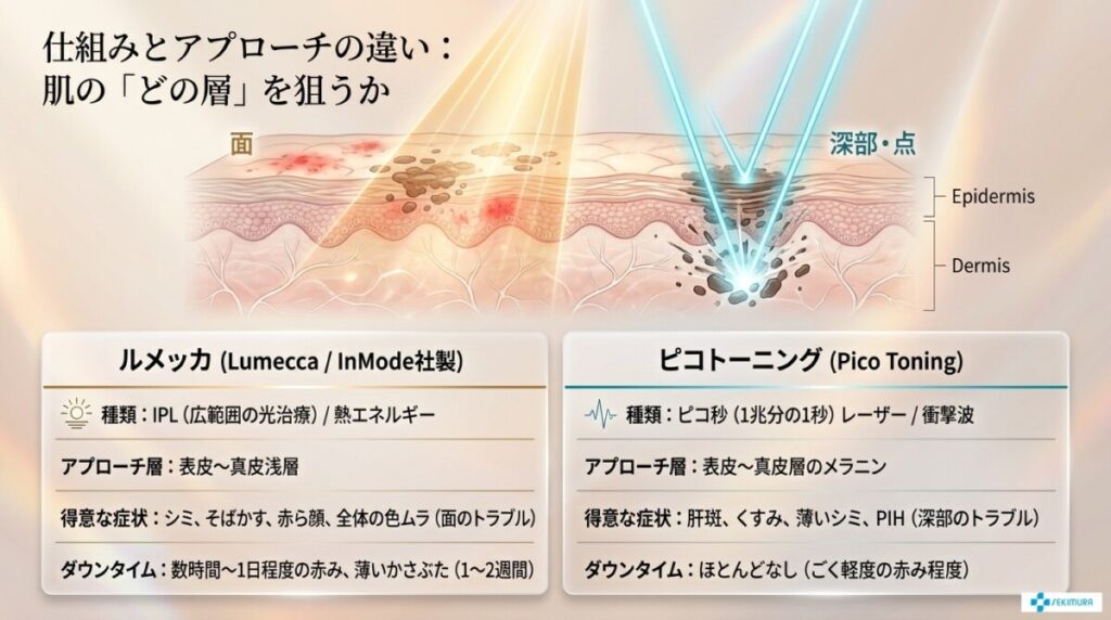 仕組みとアプローチの違い:肌の「どの層」を狙うか