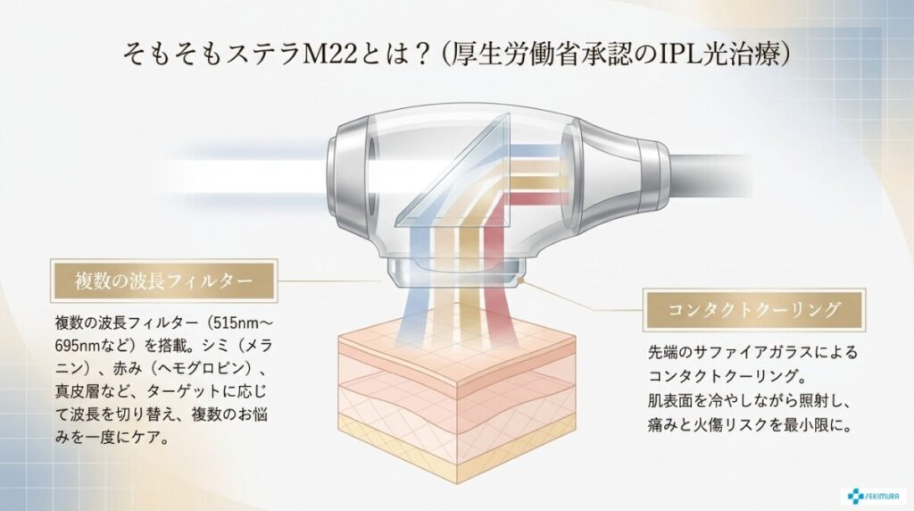 そもそもStellar M22（ステラM22）とは？IPL光治療の仕組みについて解説した図解。