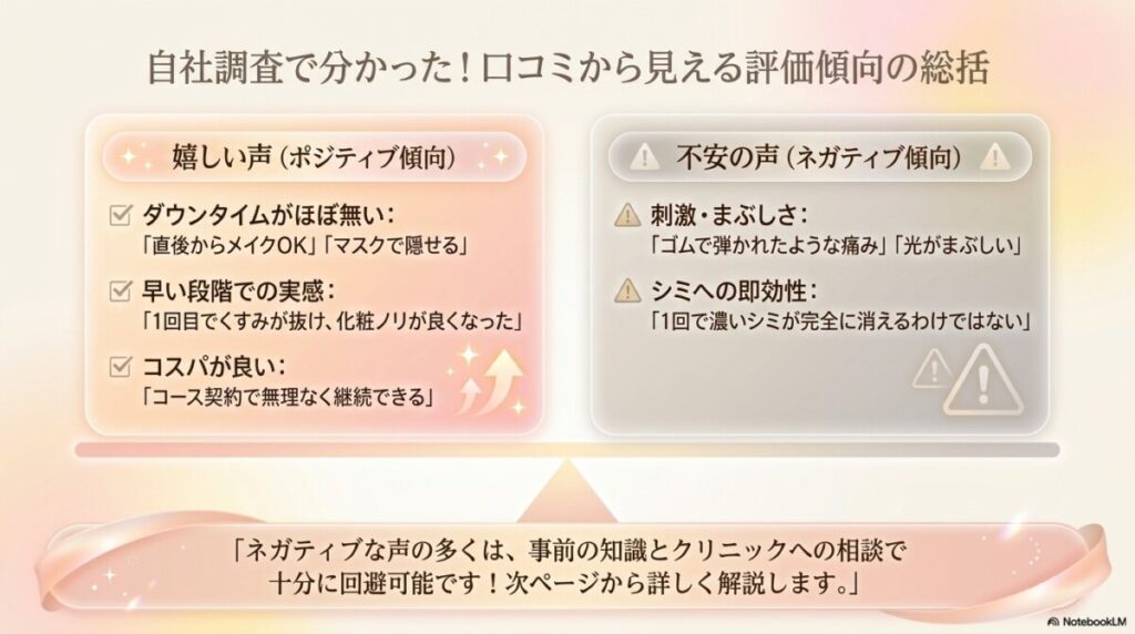 自社調査で分かった！口コミから見える評価傾向の総括