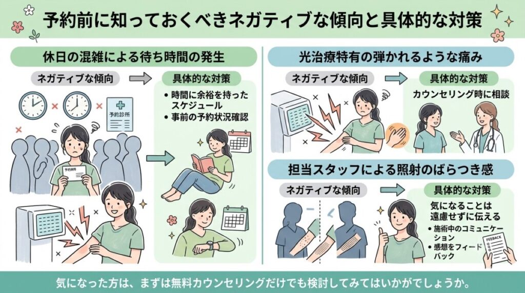 「予約前に知っておくべきネガティブな傾向と具体的な対策」の図解画像